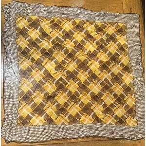Vintage Orange Yellow Brown  White Square Scarf